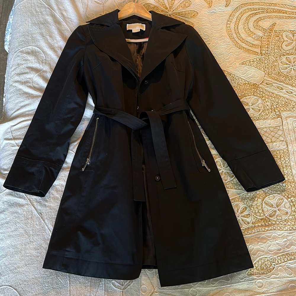 MICHAEL for Michael Kors Petite XS Navy Blue belted and button trench coat